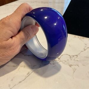 Vintage Lucite Moonglow Blue Asymmetrical Bangle Bracelet